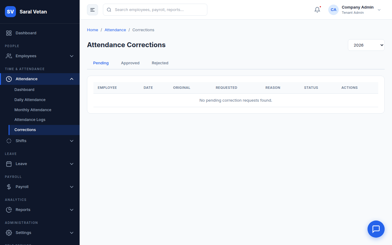 Attendance Corrections Queue